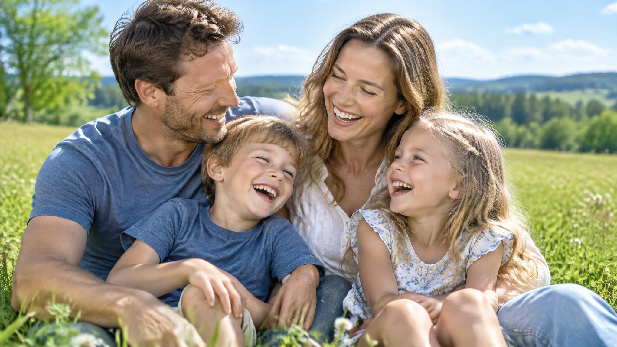 Happy family with children outdoors