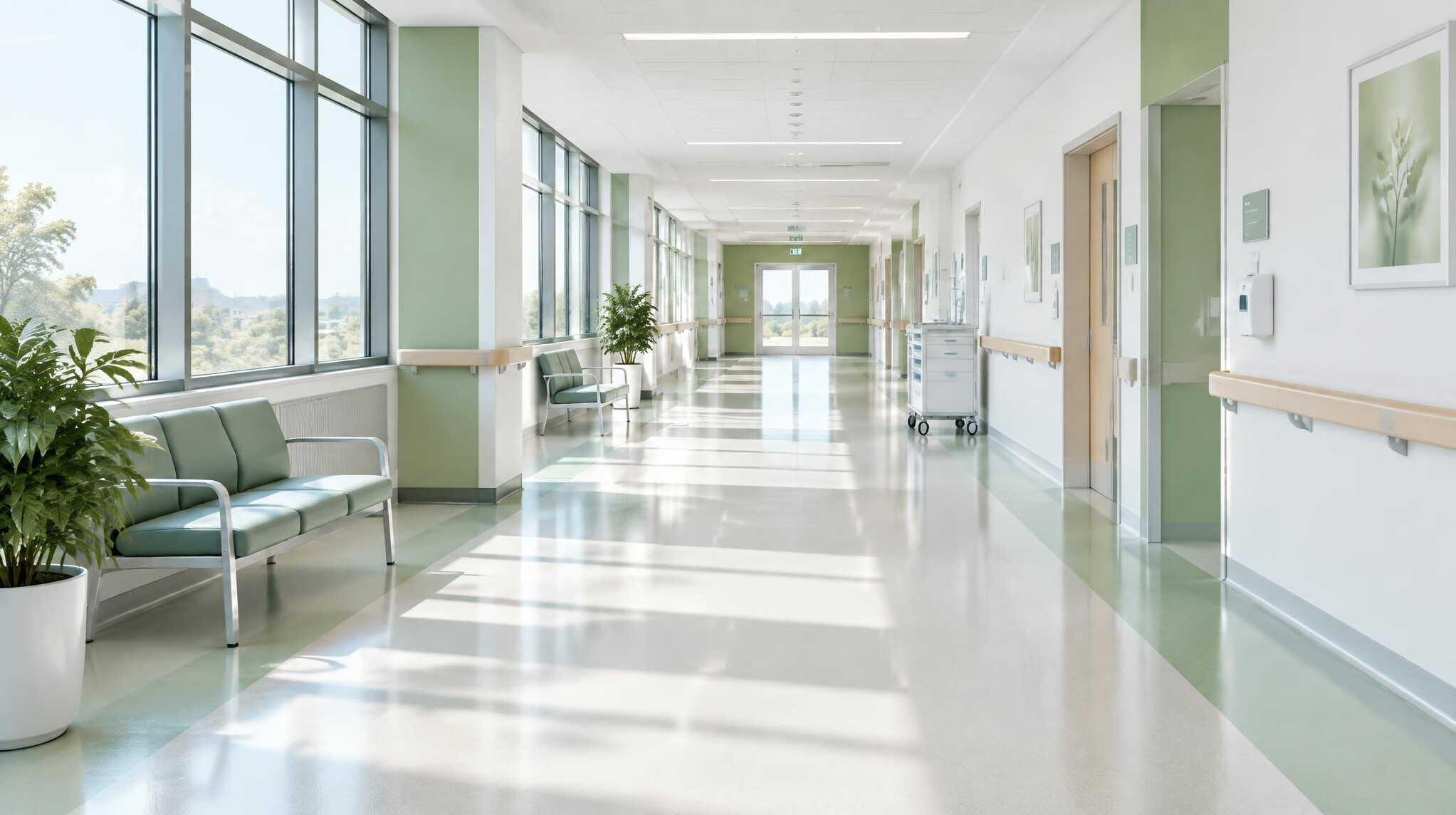 Bright hospital corridor